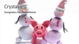  Presentation with snowmen - PPT layouts enhanced with merry christmas cartoon snowman - pink pig and snowmen background and a white colored foreground
