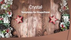  Presentation with merry christmas - Cool new PPT theme with merry christmas frame with green pine colorful baubles knots with berries stars and other seasonal stuff over an old wooden aged background backdrop and a violet colored foreground