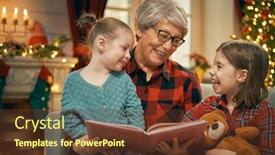  Presentation with merry christmas - Theme enhanced with merry christmas grandma reading a book to her grand daughters near christmas tree background and a tawny brown colored foreground