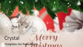  Presentation with pine - Slide deck featuring merry christmas greetings with bauble and pine leaves decoration against red background background and a lemonade colored foreground