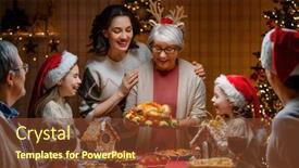  Presentation with merry christmas - PPT theme featuring merry-christmas-happy-family background and a tawny brown colored foreground