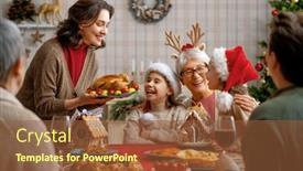  Presentation with christmas dinner - Colorful slides enhanced with merry-christmas-happy-family backdrop and a tawny brown colored foreground