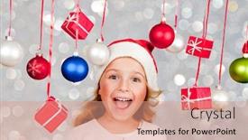  Presentation with christmas girl - PPT theme consisting of merry christmas kid - lovely girl enjoying christmas background and a coral colored foreground