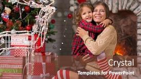  Presentation with luminous - Beautiful slides featuring merry christmas little girl child at home by the fireplace with the family parent mother and christmas tree with gifts and luminous garlands celebrates christmas backdrop and a tawny brown colored foreground