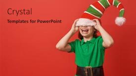  Presentation with christmas elf - Presentation theme having merry christmas little girl in santa's elf costume on bright color background red and green background and a red colored foreground