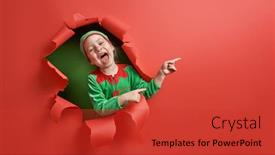  Presentation with elf - Slide set enhanced with merry christmas little girl in santa's elf costume on bright color background red and green background and a red colored foreground