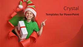  Presentation with christmas elf - Presentation theme with merry christmas little girl in santa's elf costume on bright color background red and green background and a red colored foreground