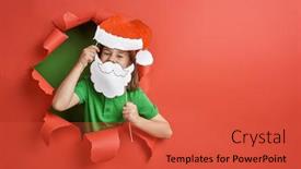  Presentation with girl christmas - Presentation design having merry christmas little girl in santa's hat on bright color background red and green background and a red colored foreground