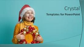  Presentation with green color - Audience pleasing presentation theme consisting of merry christmas little girl with baubles on bright color background red and green backdrop and a light blue colored foreground