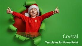  Presentation with girl christmas - Slide set having merry christmas little girl in santa's hat on bright color background red and green background and a forest green colored foreground