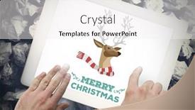  Presentation with merry christmas - Colorful slides enhanced with merry christmas message against hands touching tablet screen backdrop and a white colored foreground
