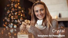  Presentation with golden lights - Cool new PPT theme with merry-christmas-portrait backdrop and a tawny brown colored foreground