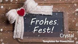  Presentation with christmas card - Amazing theme having merry christmas text greeting card with a white wool ribbon and a red heart on a old wooden background backdrop and a tawny brown colored foreground