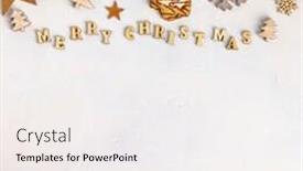  Presentation with cookies christmas - PPT theme consisting of merry christmas written with wooden letters cookies and christmas decorations background and a white colored foreground