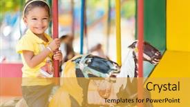  Presentation with racing diversity race ethnicity - PPT theme featuring merry go round - cute small mixed race girl background and a yellow colored foreground