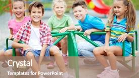  Presentation with joyful - Presentation design enhanced with merry go round - image of joyful friends having background and a coral colored foreground