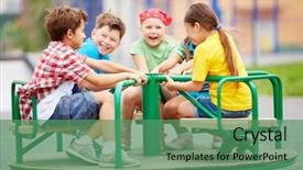  Presentation with joyful - Beautiful slide set featuring merry go round - image of joyful friends having backdrop and a ocean colored foreground