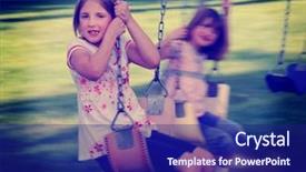  Presentation with dog park dogs plays - Colorful PPT theme enhanced with merry go round - little girls playing on swing backdrop and a navy blue colored foreground