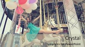  Presentation with young children playing - Audience pleasing presentation theme consisting of merry-go-round young woman backdrop and a mint green colored foreground