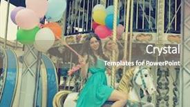  Presentation with women - Presentation theme featuring merry-go-round young women background and a coral colored foreground