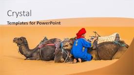  Presentation with sand dunes - Colorful presentation theme enhanced with merzouga-morocco-april-13-2015 backdrop and a sky blue colored foreground