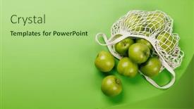  Presentation with green apples - Slide deck consisting of mesh-bag-with-fresh-green and a mint green colored foreground