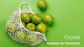  Presentation with green apples - Slides having mesh-bag-with-fresh-green and a seafoam green colored foreground