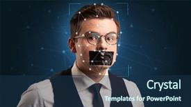  Presentation with face recognition - Slides featuring mesh biometric verification and identification background and a  colored foreground