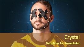  Presentation with face recognition - Slide set featuring mesh biometric verification and identification background and a tawny brown colored foreground