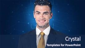  Presentation with face identification - PPT theme featuring mesh biometric verification and identification background and a navy blue colored foreground