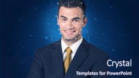  Presentation with face identification - Slide set with mesh biometric verification and identification background and a navy blue colored foreground