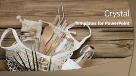  Presentation with eco bag - Colorful PPT theme enhanced with mesh-market-bag-with-bamboo backdrop and a coral colored foreground