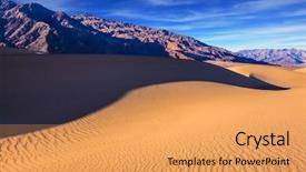  Presentation with solar light - Slide set having mesquite flat sand dunes bright solar morning in picturesque part of death valley slopes of sandy barkhans shine orange light deep shadows in flat hollows background and a yellow colored foreground