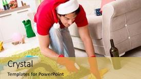  Presentation with black christmas party - Audience pleasing slide set consisting of mess - man cleaning his apartment backdrop and a yellow colored foreground