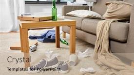  Presentation with living room - Beautiful slide deck featuring mess-disorder-and-interior-concept backdrop and a mint green colored foreground