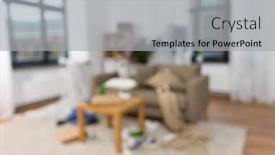  Presentation with living room - PPT theme with mess-disorder-and-interior-concept background and a light gray colored foreground