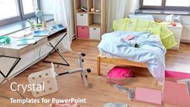  Presentation with interior - Presentation theme featuring mess-disorder-and-interior-concept background and a coral colored foreground