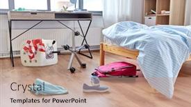  Presentation with interior - Audience pleasing presentation theme consisting of mess-disorder-and-interior-concept backdrop and a coral colored foreground