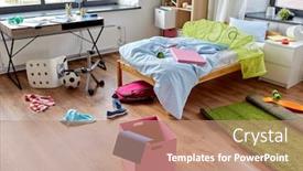  Presentation with interior - Cool new PPT theme with mess-disorder-and-interior-concept backdrop and a coral colored foreground