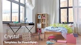  Presentation with interior - Amazing PPT theme having mess-disorder-and-interior-concept backdrop and a coral colored foreground