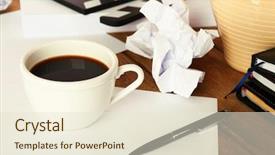  Presentation with clapper - Presentation theme featuring mess on light cupboard background background and a lemonade colored foreground