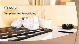  Presentation with clapper - Beautiful presentation featuring mess on light cupboard background backdrop and a lemonade colored foreground