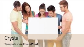  Presentation with group of people silhouettes walking - Slide set featuring message board - group of young people background and a coral colored foreground