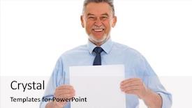  Presentation with dare poster - Beautiful PPT layouts featuring message board - senior man holding blank poster backdrop and a light gray colored foreground