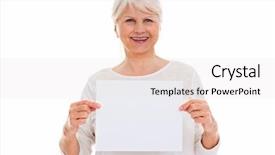  Presentation with lifi poster - Slides with message board - senior woman holding blank poster background and a sky blue colored foreground