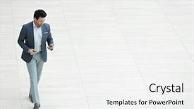  Presentation with plasma screen - Colorful slide set enhanced with billboard techology - view from afar businessman looks backdrop and a white colored foreground