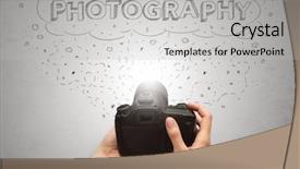  Presentation with shooting - Presentation theme having message cloud concept and doodle background and a  colored foreground