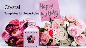  Presentation with eid mubarak illuminated arabic lantern - Presentation theme enhanced with message holder and artificial flower background and a lemonade colored foreground