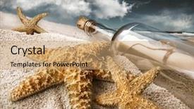  Presentation with bottle - Beautiful presentation theme featuring message in a bottle buried backdrop and a coral colored foreground