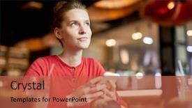  Presentation with scrolling - Cool new slides with message scroll - pretty young pensive woman backdrop and a red colored foreground